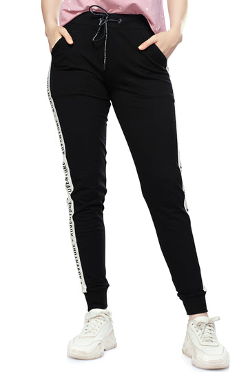 ZEYO Women's Joggers Side Striped Black Regular Fit Track Pant