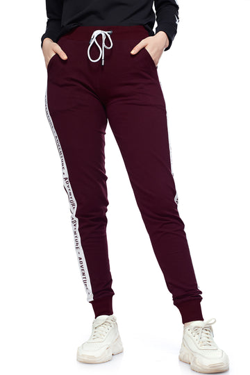 ZEYO Women's Joggers Side Striped Maroon Regular Fit Track Pant