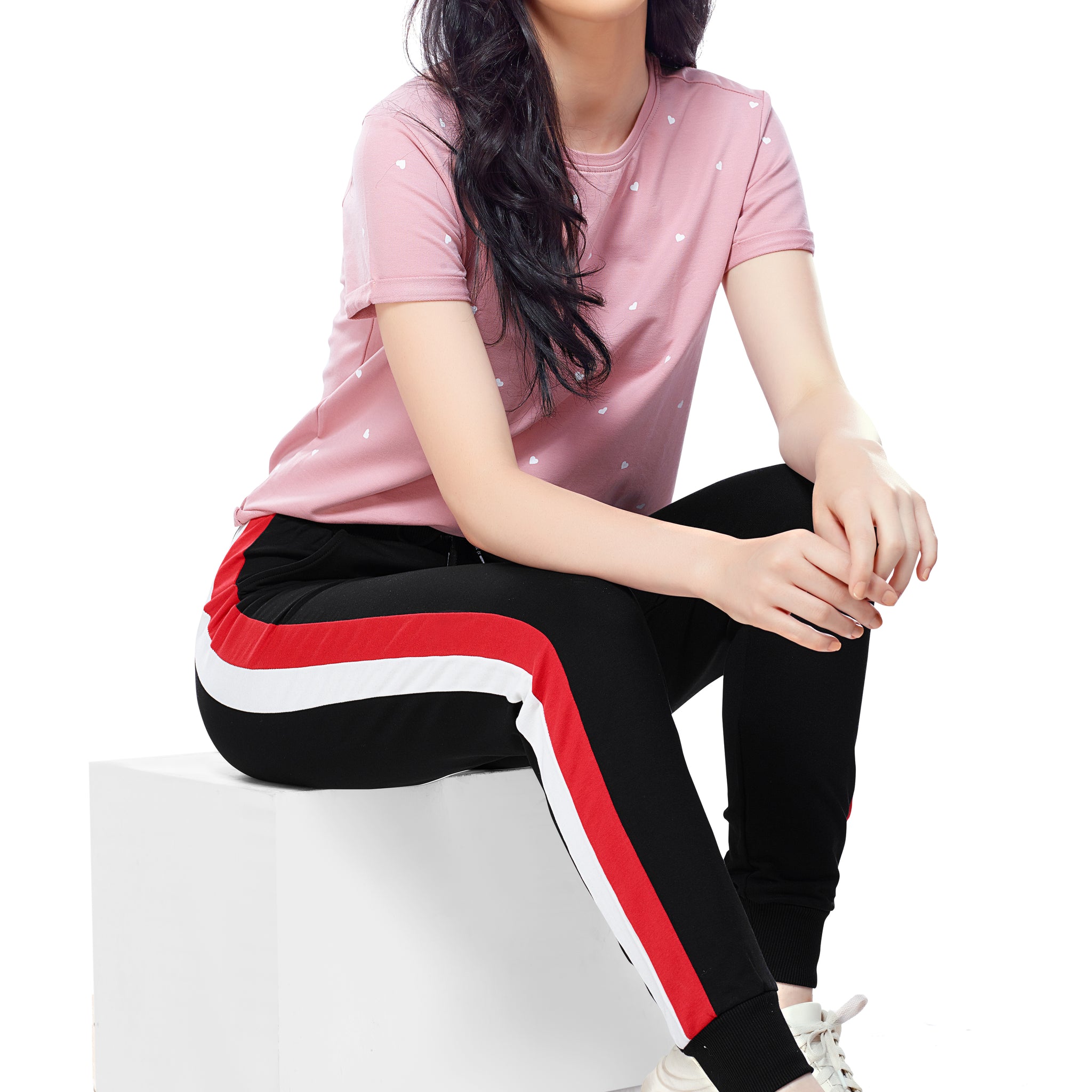 ZEYO Women's Joggers Side Striped Red Regular Fit Track Pant
