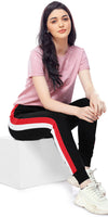 ZEYO Women's Joggers Side Striped Red Regular Fit Track Pant