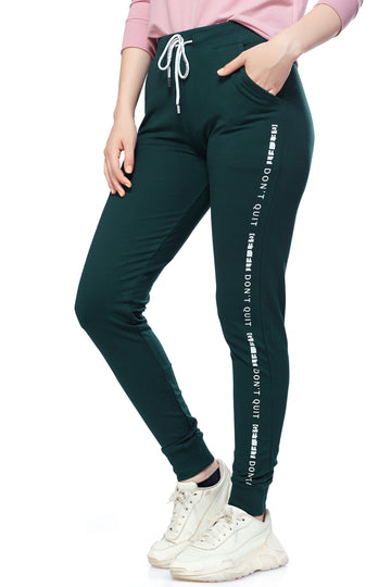 ZEYO Women's Joggers Typography Green Regular Fit Track Pant