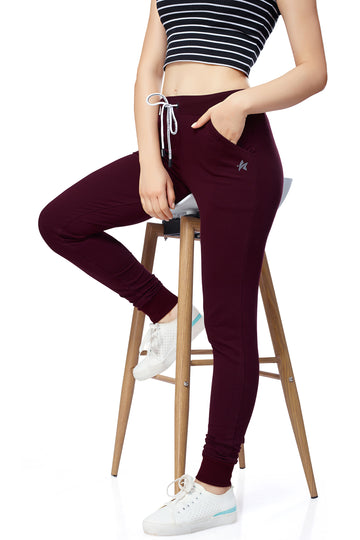 ZEYO Women's Joggers Solid Plain Maroon Regular Fit Track Pant