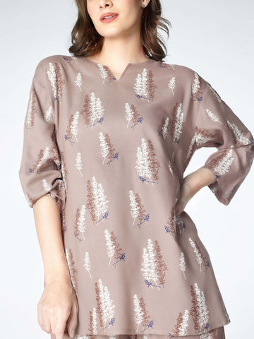 Zeyo Womens Rayon Floral Printed Night Suits Light Brown Top Pajama set
