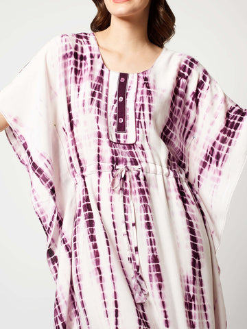 ZEYO Women Rayon Purple Tie Dye Printed Kaftan Nighty