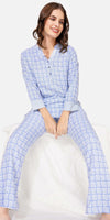 ZEYO Womens Rayon Floral Printed Night Suits Light Blue Top & Pajama set