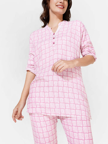 ZEYO Womens Rayon Floral Printed Night Suits Peach Top & Pajama set
