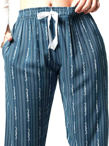 Zeyo Womens Rayon Stripes Printed Blue Pajama