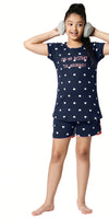 ZEYO Girl's Cotton Heart Printed Navy Blue Night Suit Set of Top & Shorts