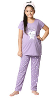ZEYO Girl's Cotton Polka Dot Printed Purple Night Suit Set of Top & Pyjama